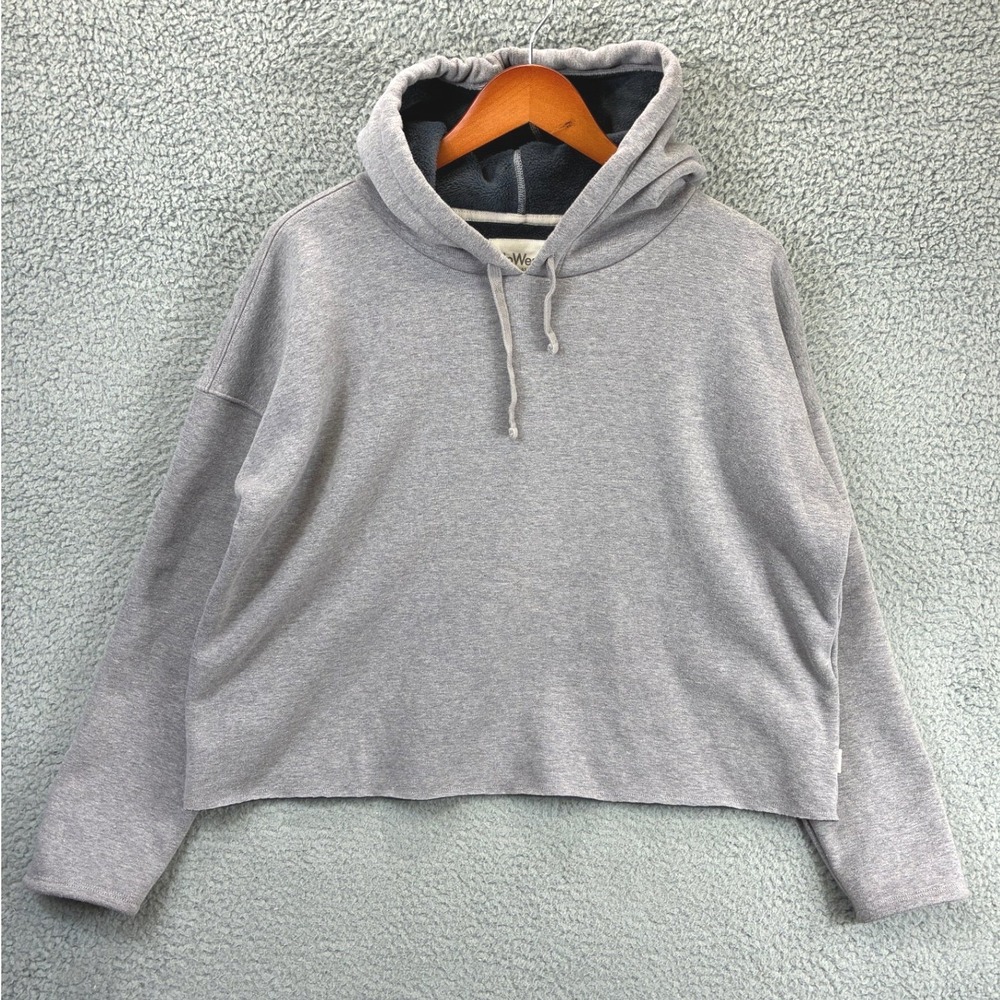 UpWest Cropped Hoodie Sweatshirt Womens M Gray Drawstring Raw Hem Cozy Casual